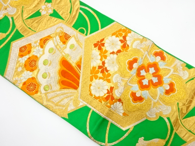 JAPANESE KIMONO / ANTIQUE FUKURO OBI / SILK / WOVEN RHOMBUS FLOWER CREST